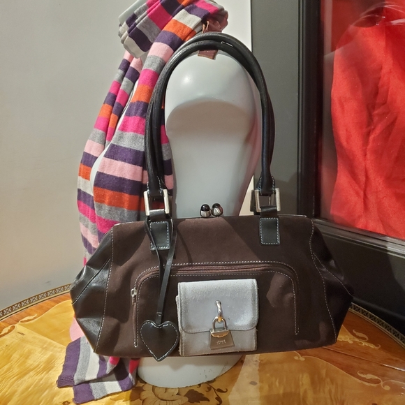 Jeanne Lottie Handbags - Jeanne Lottie Vintage Suede Lock Shoulder Bag